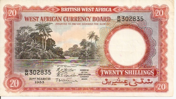 British Administration  West African Currency Board  20 Schilling  1962 Issue Dimensions: 200 X 100, Type: JPEG